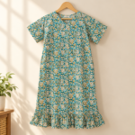 MILMITH Teal Blue Floral Printed Frock Nighty for Women