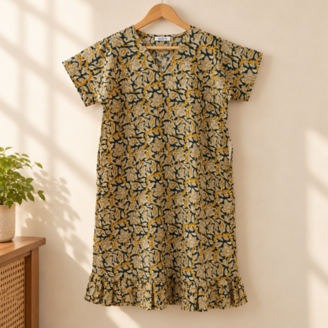 Floral Teal Nightdress on Wooden Hanger