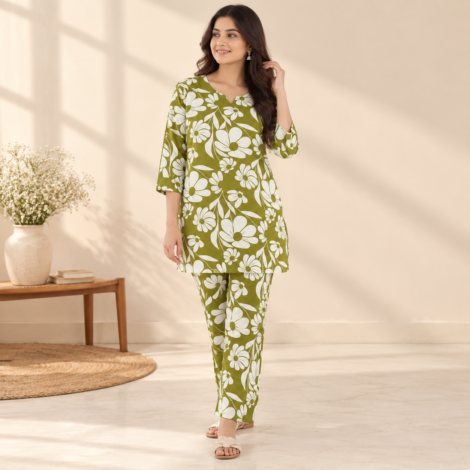 Olive Floral Loungewear Studio Portrait