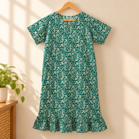 Teal Paisley Cotton Nightdress Display